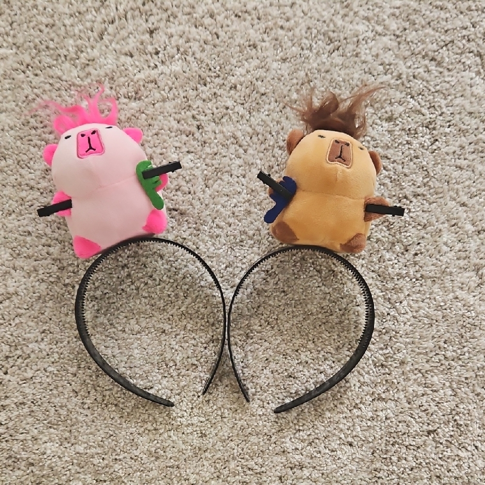 Cute Animal Capybara Headbands with Pink and Brown Plush